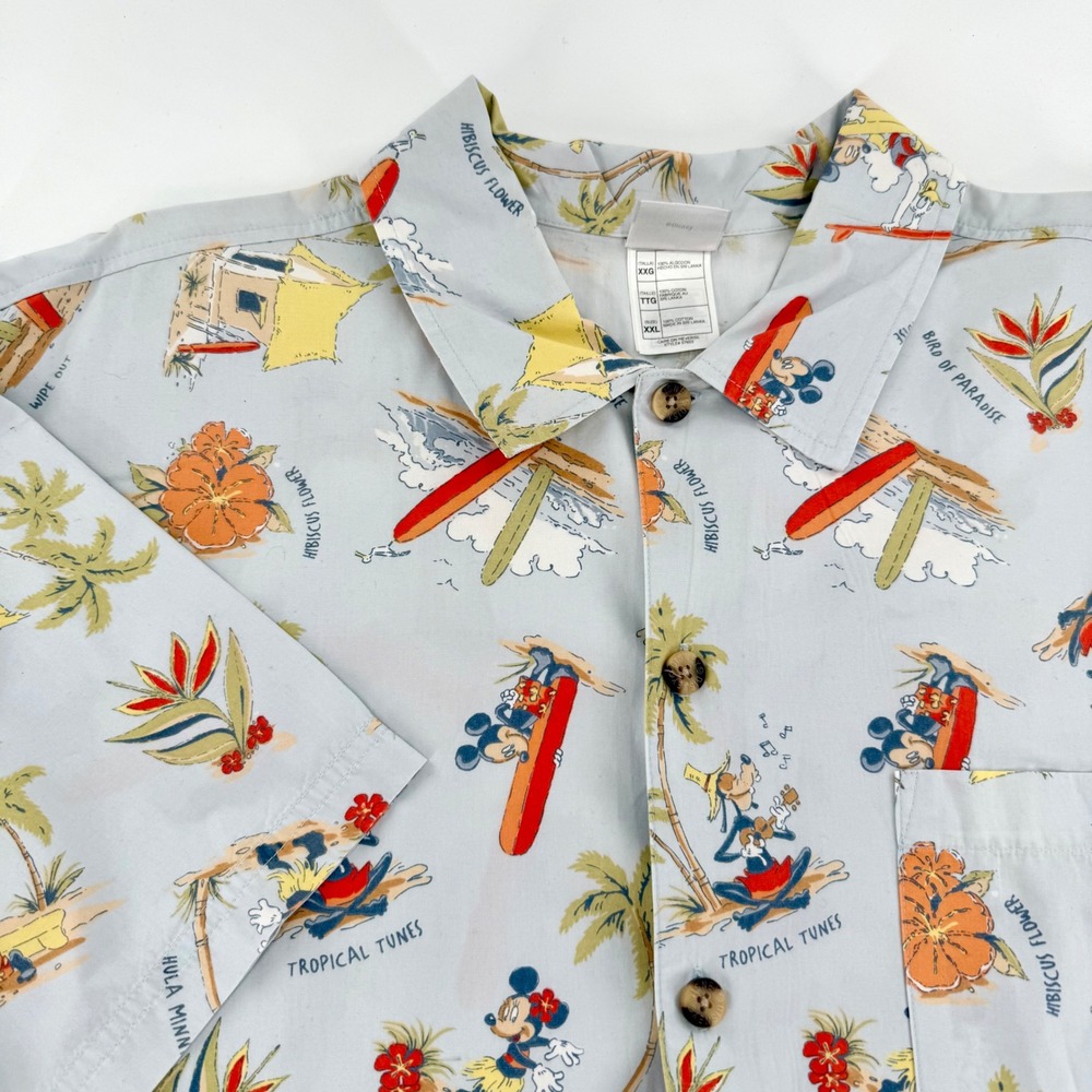 Disney Shopping Mens XXL Mickey Mouse Tropical Hawaiian Surf Button Down Shirt